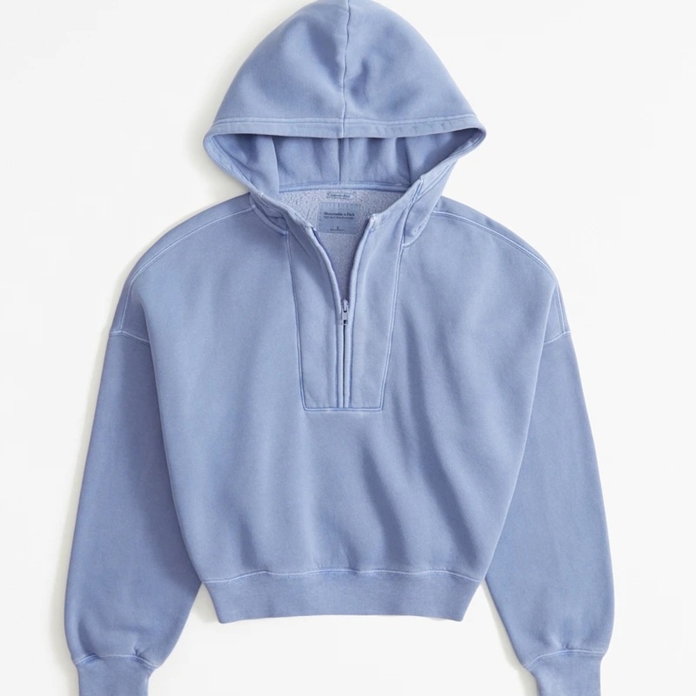 Abercrombie Sunday half zip up hoodie Light Blue Fleece-Lined Hoodie